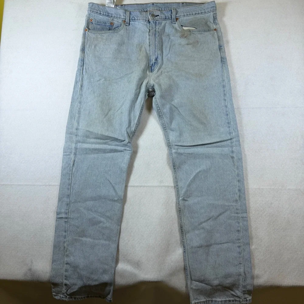 Levis 505 Regular‎ Fit Straight Leg Jeans Mens 40x32 Light Wash Blue Denim